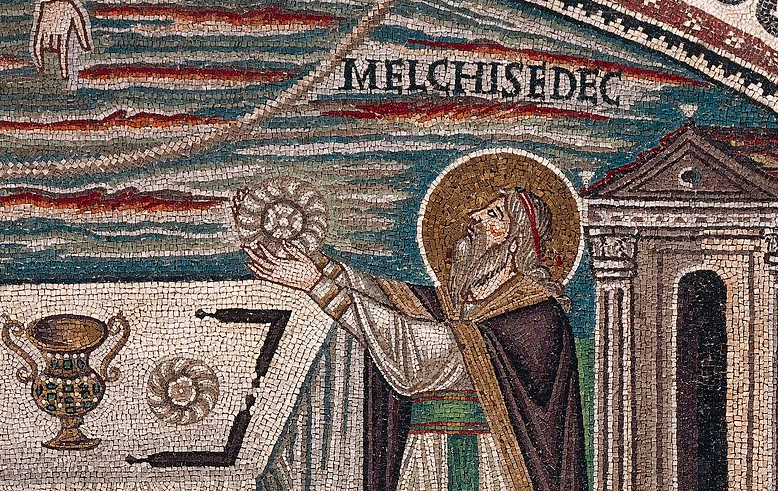 ITALY - MAY 02: Melchizedek bringing bread as an offering, detail from the Sacrifices of Abel and Melchizedek, mosaic, lunette, south wall of the presbytery, Basilica of San Vitale (UNESCO World Heritage List, 1996), Ravenna, Emilia-Romagna. Italy, 6th century. (Photo by DeAgostini/Getty Images)