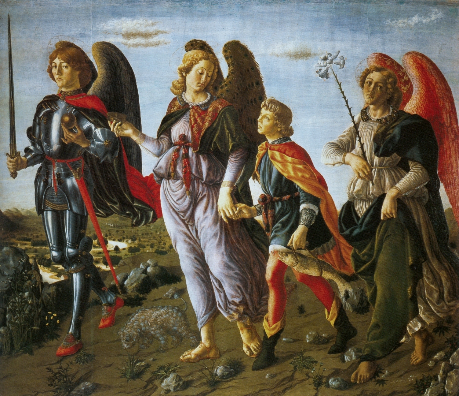 Francesco_Botticini_Three_Archangels_with_Tobias._(135x154cm)_c.1471_Uffizi,_Florence
